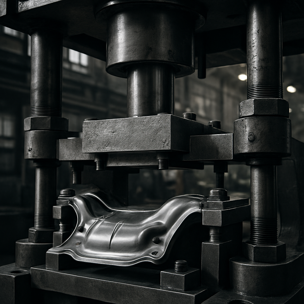 Stamping press in operation